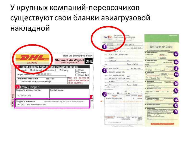 У крупных компаний-перевозчиков существуют свои бланки авиагрузовой накладной